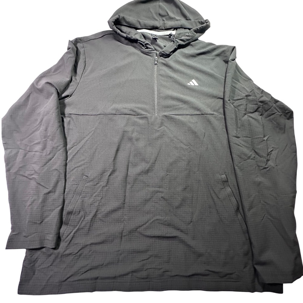 Adidas Mens XL Quarter Zip Hoodie black Grid Texture Pullover